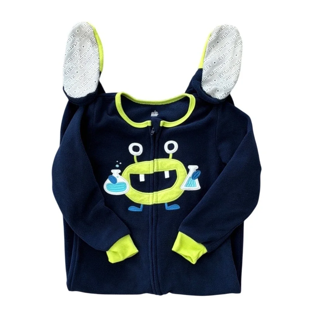 Kids Headquarters Boys Alien Scientist Fleece Footed Pajamas Navy Blue‎ 4T